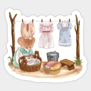 Cottagecore Mouse Doing Vintage Laundry Sticker